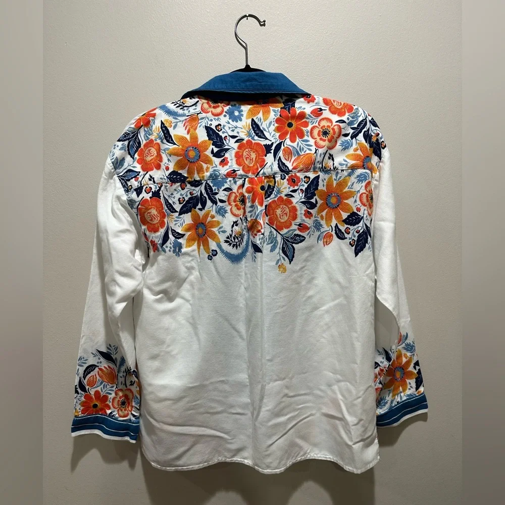 Anthropologie Floral White and Blue Pajama Set - Picture 4 of 12